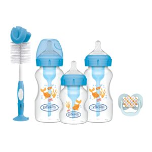 dr. brown’s options+ anti colic bottle giftset | biberon à col large bleu